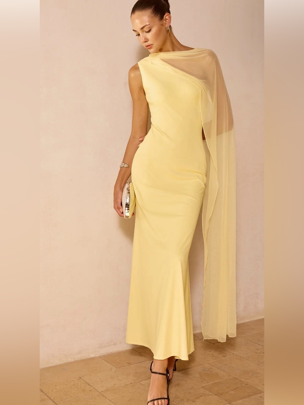 Sheer Drape Slim Maxi Evening Dress